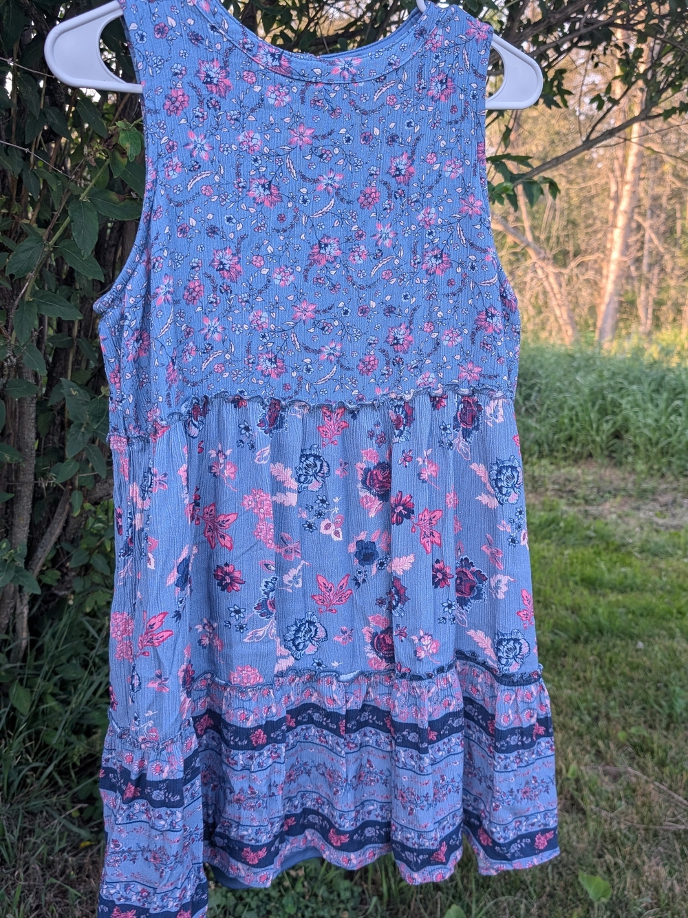 Blue Floral Tiered Sleeveless Dress